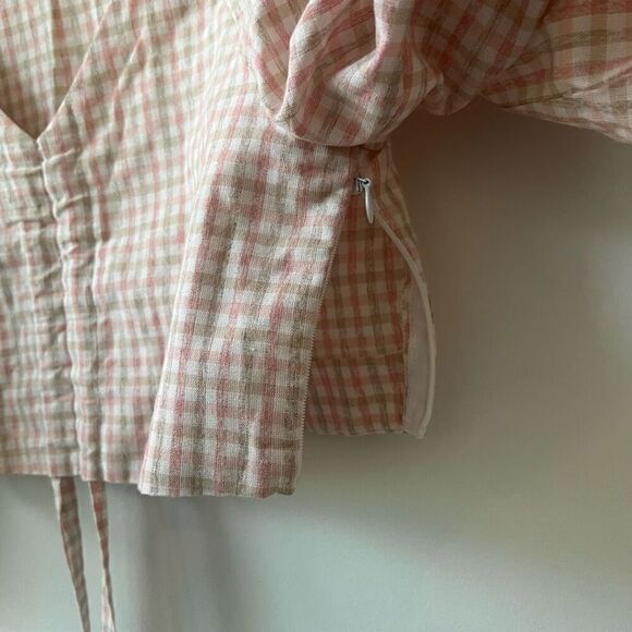 Chriselle x J.O.A Women's Pink Gingham Balloon Sleeve V-Neck Crop Top Size XS - Picture 6 of 8
